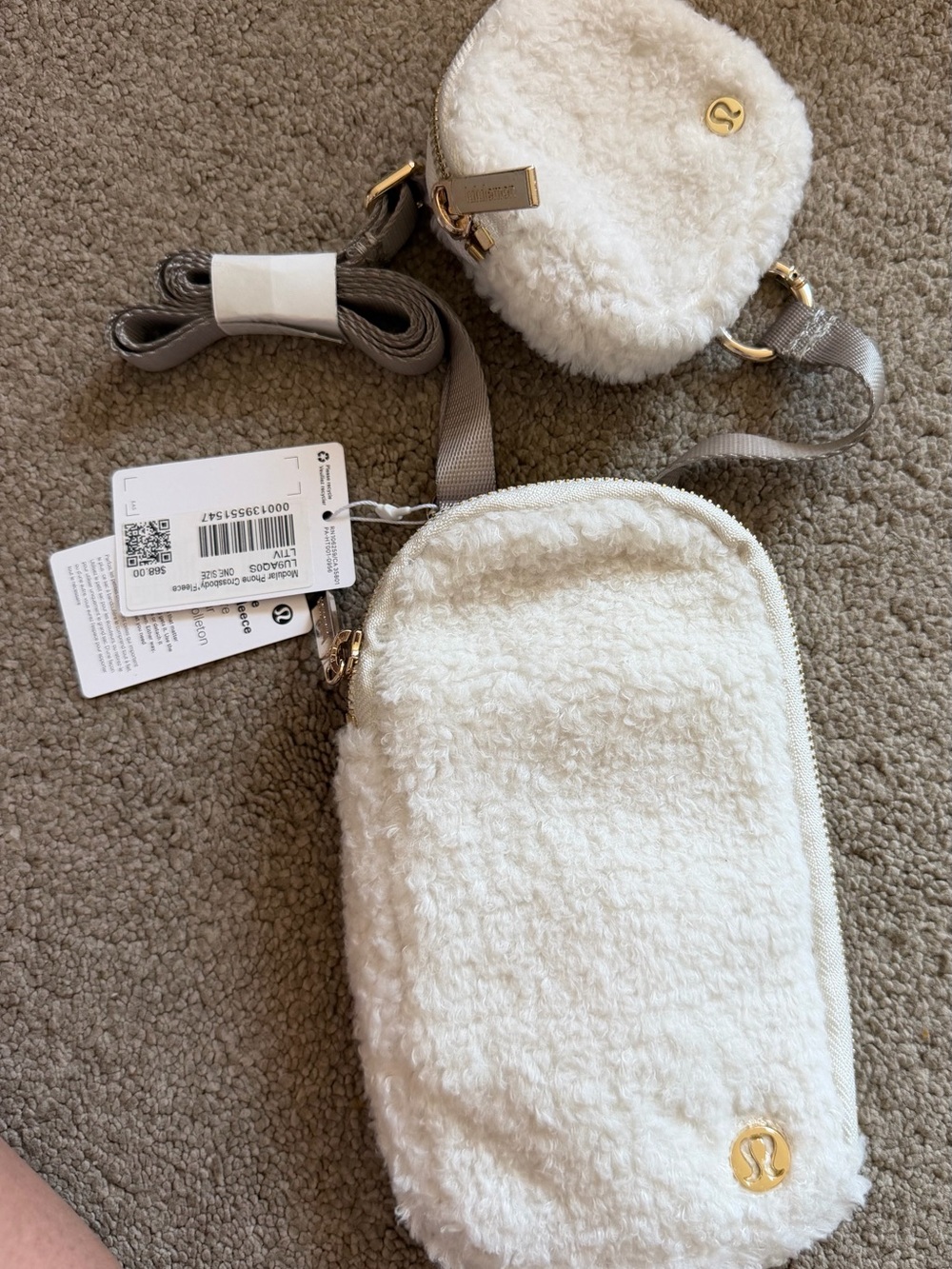 lululemon athletica White Sherpa Crossbody Bag with Coin Pouch
